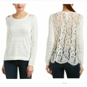 CAbi White Lace Back Sweater